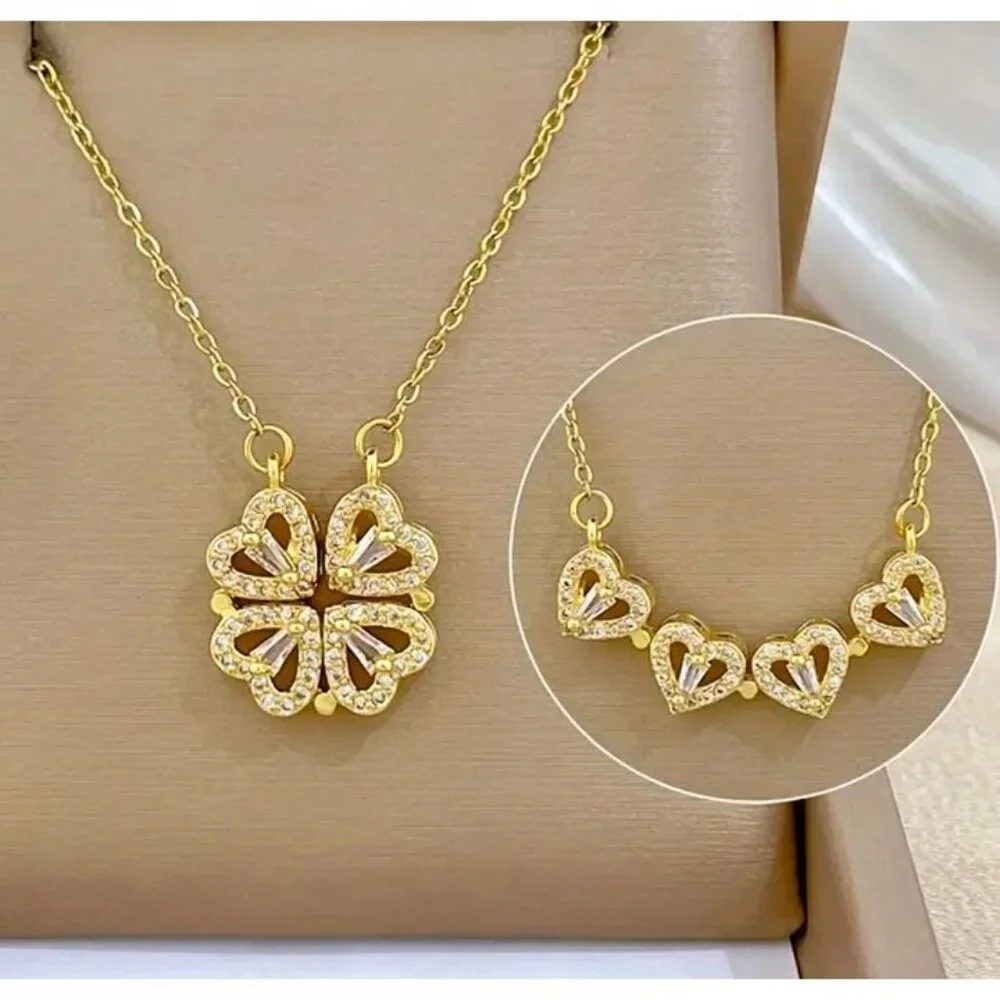 18K Gold Plated Stained Flower Pendant Necklace Clover Statement Elegant - Picture 1 of 5